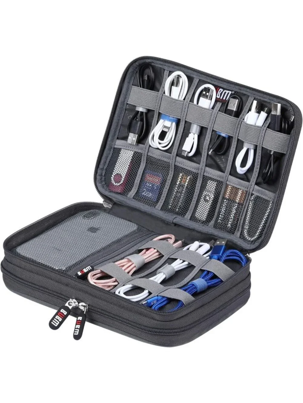 Portable Electronic Cable Organizer Bag - Double Layer Travel Storage Pouch for